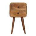 USD 219,  Solid Wood Mini Curved Nightstand, 2-Drawers, Oak-ish, Light Brown