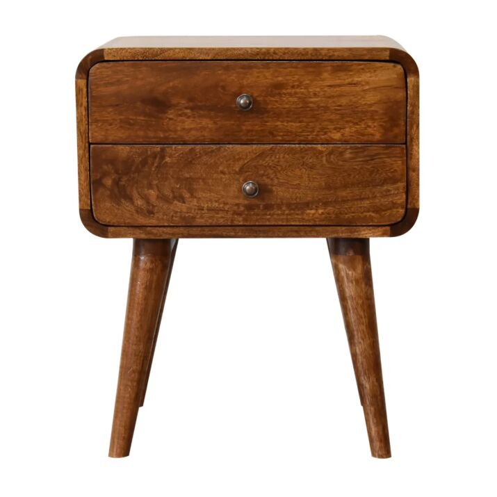 New York, Household Items, USD 297,  Solid Wood Curved Nightstand, 2-Drawers, Chestnut, Brown
