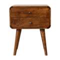 USD 297,  Solid Wood Curved Nightstand, 2-Drawers, Chestnut, Brown
