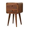USD 221,  Solid Wood Mini Chestnut Curved Nightstand, 2-Drawers, Brown