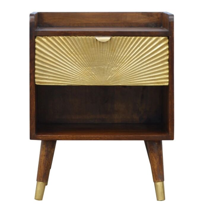 New York, Household Items, USD 336,  Solid Wood Manila Gold Nightstand, 1 Drawer, 1 Open Slot, Dark Brown