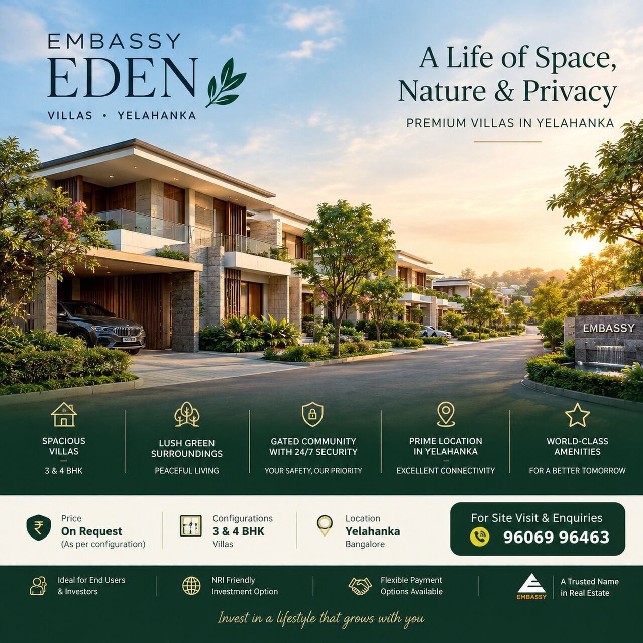 Bangalore, Apartments, Flats, Houses & Villas, INR 30000000/month,  Furnished,  2 BR,  Embassy Eden Villas In Yelahanka