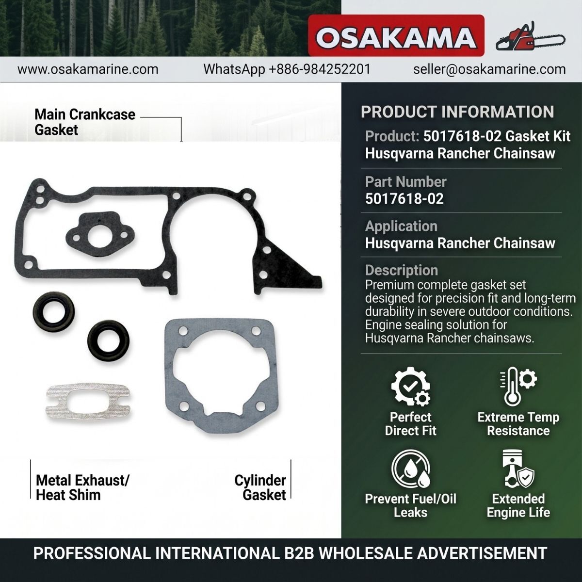Kuala Lumpur, Auto Parts, MYR 99999,  GASKET KIT &ndash; 5017618-02 FOR HUSQVARNA RANCHER CHAINSAW
