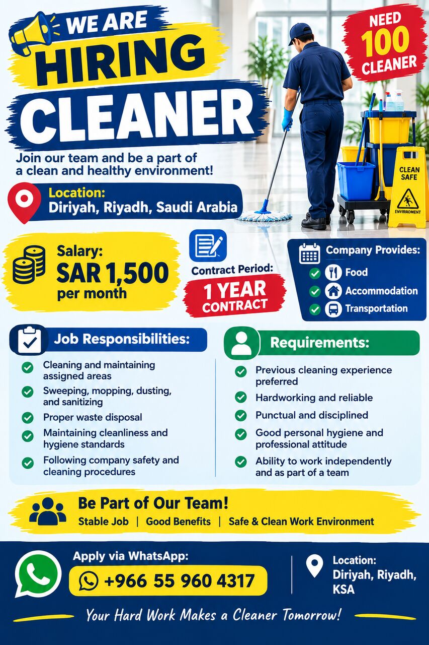 Riyadh, Jobs, Cleaner