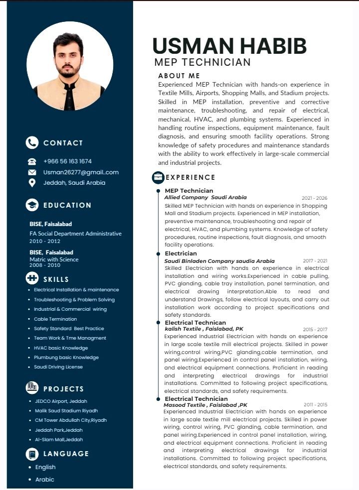 Jeddah, Job Seekers, Electrical Technician
