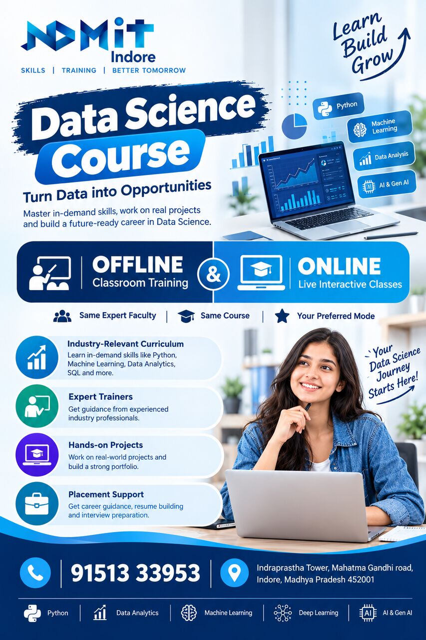 Indore, Lessons Offered, 👉 Data Science Course In Indore – Online & Offline Training | NDMIT