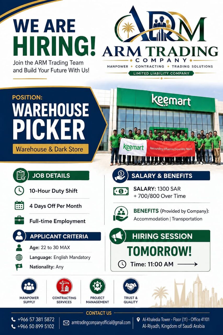 Dammam, Jobs, Hiring! Warehouse Pickers For Keemart!