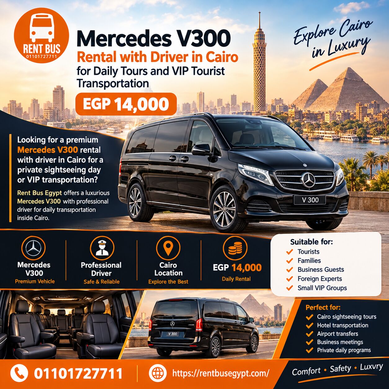 Cairo, Automotive, Mercedes V300 Rental With Driver In Cairo For Daily Tours And VIP Tourist Transportation &ndash;
