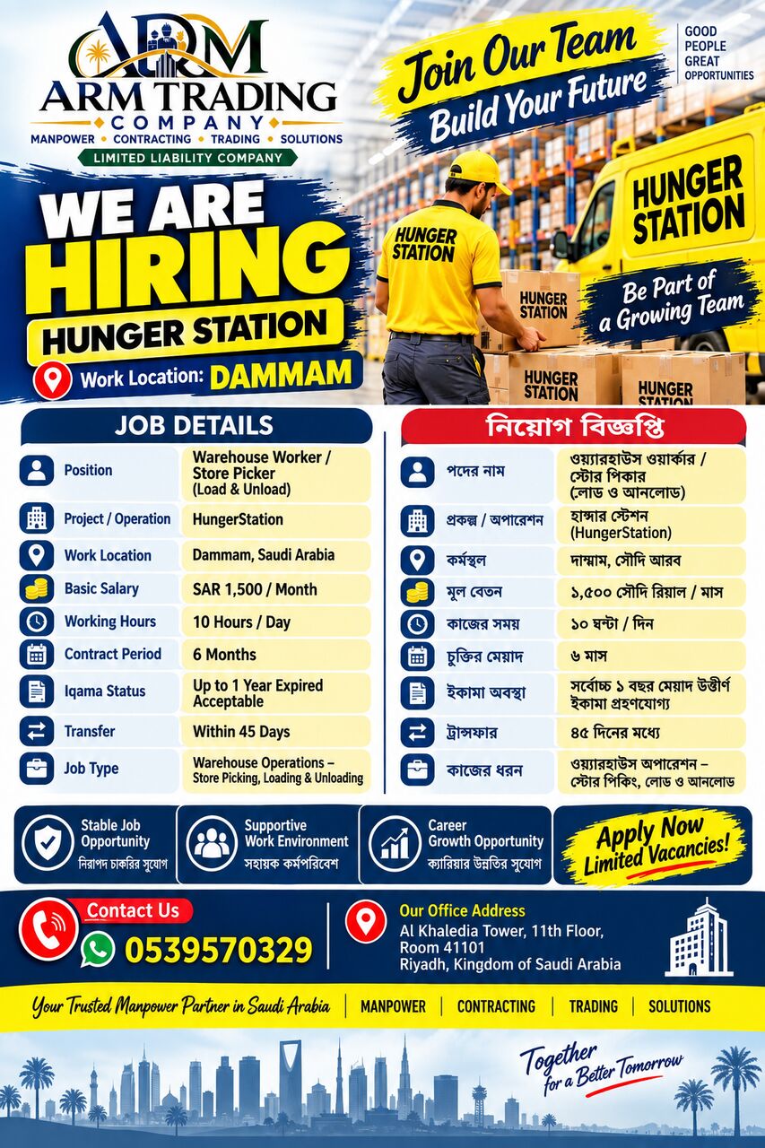 Riyadh, Jobs, ARM Trading Company &ndash; Hiring For HungerStation  Position: Warehouse Worker / Store Picker