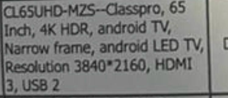 Khobar, Electronics, SAR 750,  Classpro 65 Inch  4k HDR Android TV