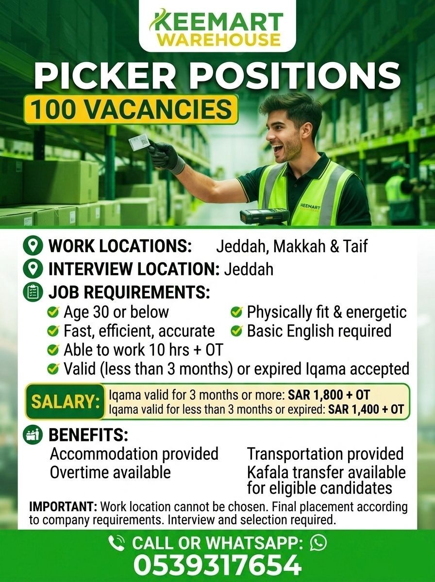 Jeddah, Jobs, Keemart Warehouse &ndash; Picker Positions