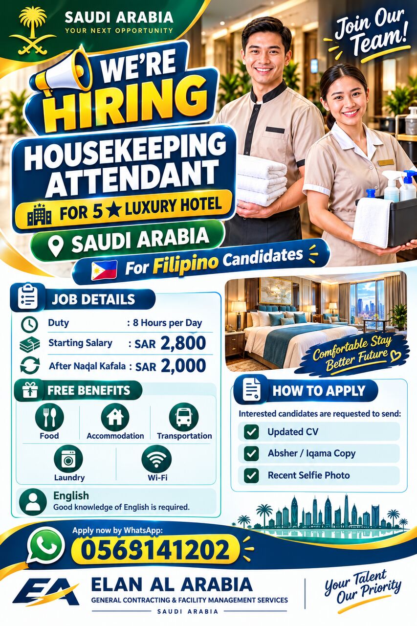 Riyadh, Jobs, HOUSEKEEPING ATTENDANTS