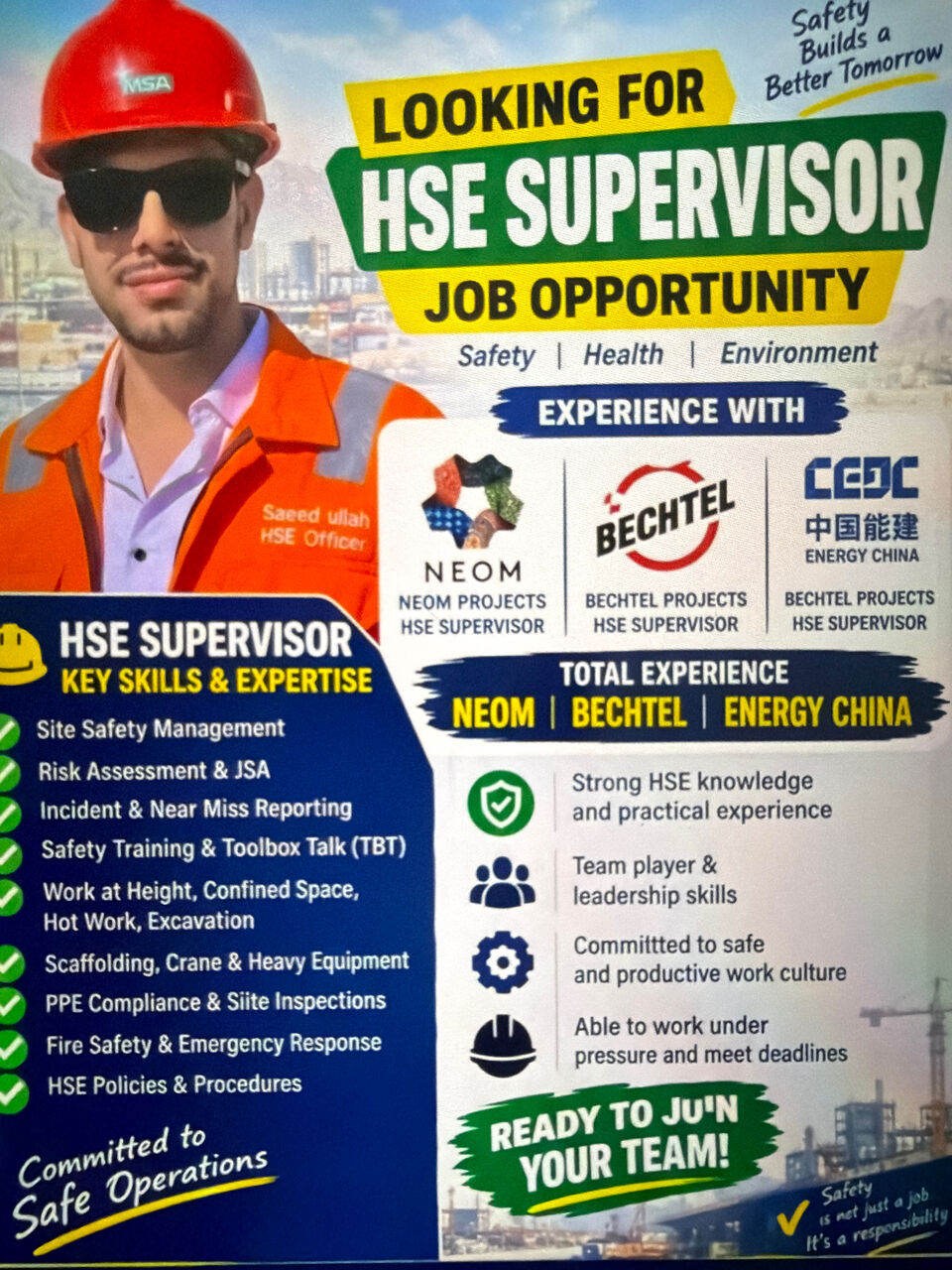 Riyadh, Job Seekers, Qualified Safety Officer / Certified Rigger (NEBOSH & Level 2/3 Available For Immediate