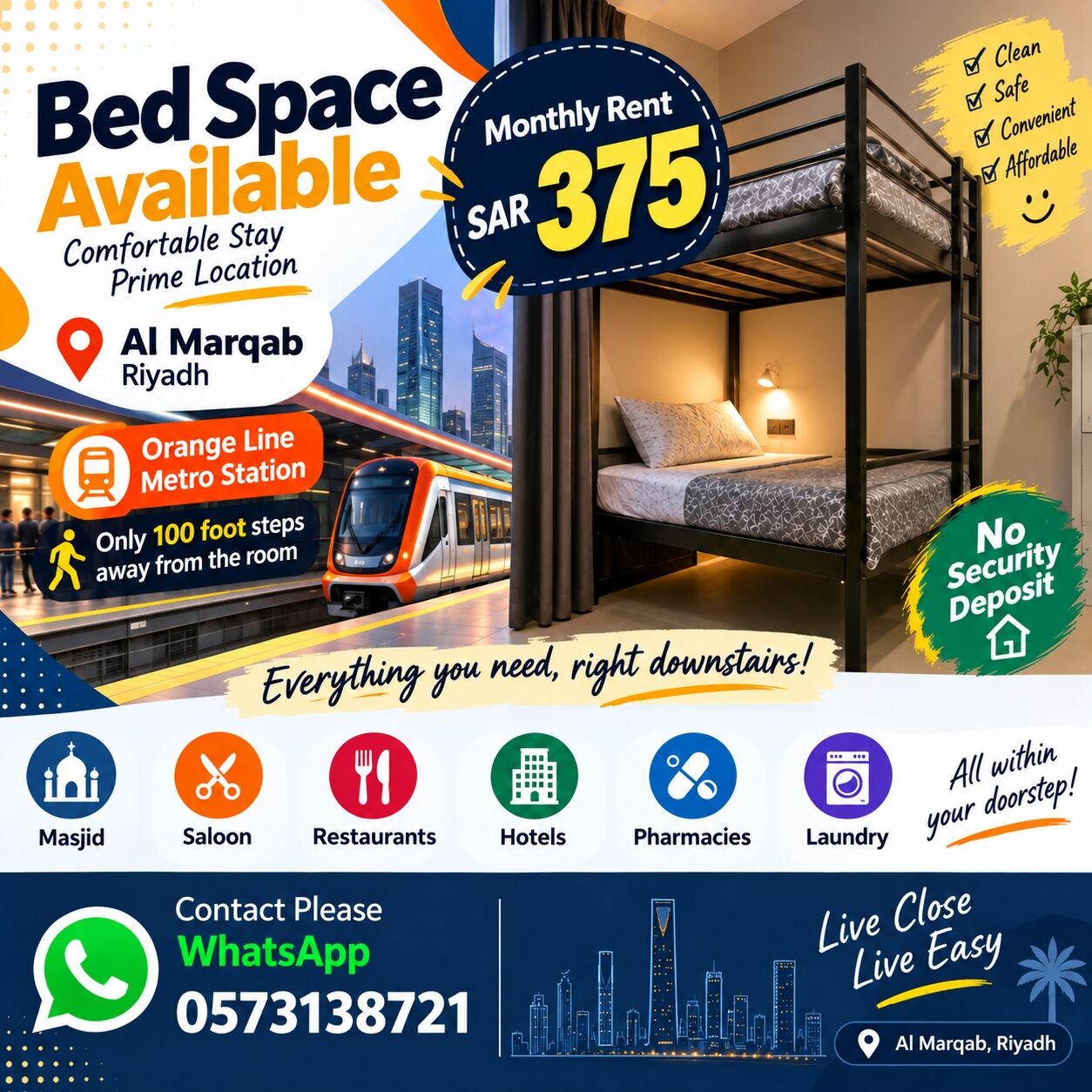 Riyadh, Bedspace For Rent, SAR 375/year,  375 Bed Space On Monthly Basis.