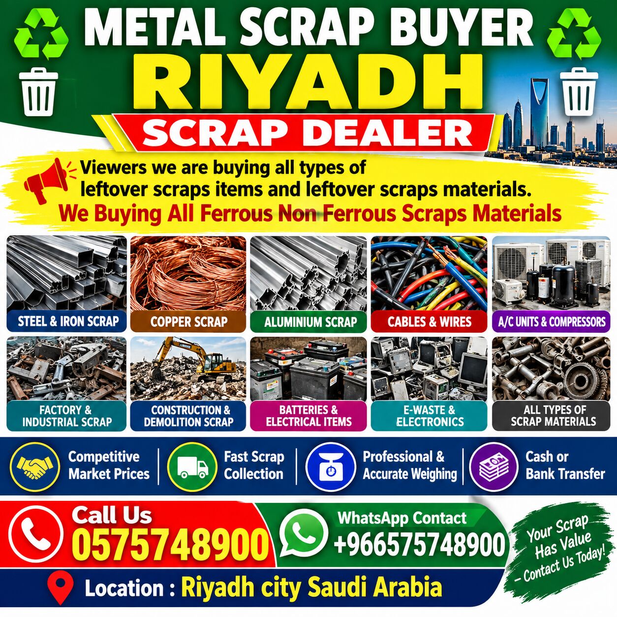 Al-Muzahmiya, Items Wanted, Metal Scrap Buyer Riyadh City Saudi Arabia We Buying Scraps Materials 0575748900