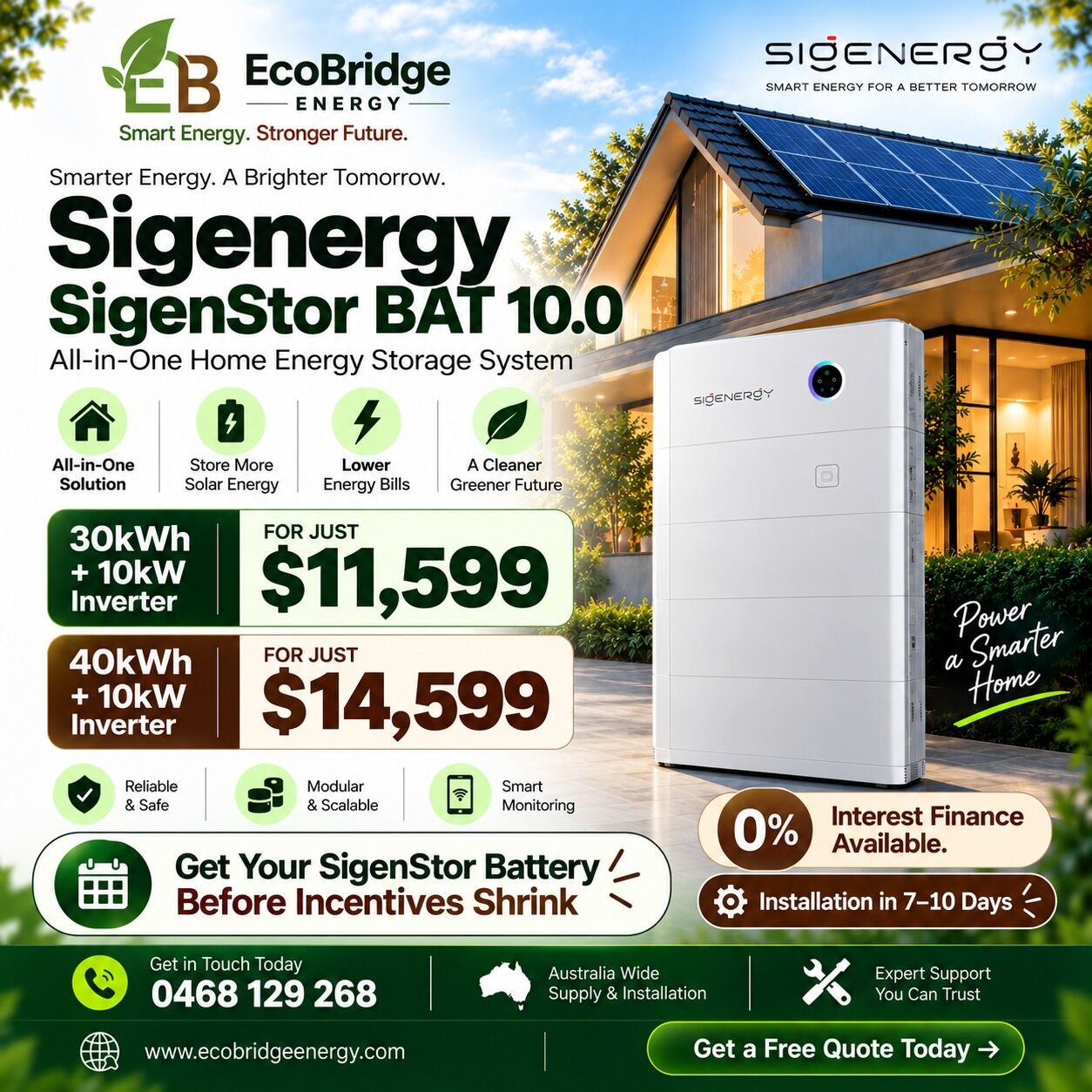 Perth, Electronics, AUD 11599,  SigenStor 10.0 Home Battery & 10kW Inverter &ndash; Special Offer From EcoBridge Energy