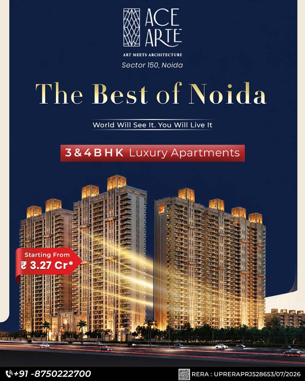 Noida, Real Estate For Sale, INR 32,  3 BR,  2600 Sq. Feet,  Ace Arte Apartments In Sector 150 Noida