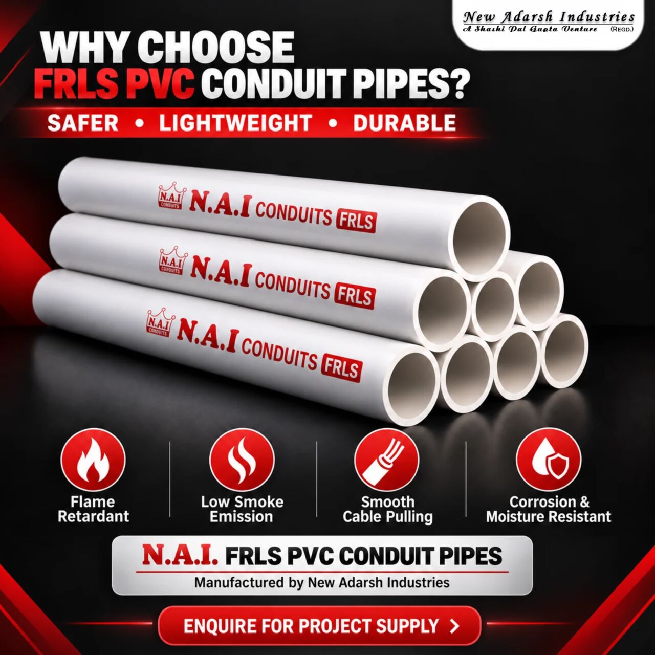 Mumbai, Materials, N.A.I. FRLS PVC Conduit Pipes Manufacturer & Supplier In India