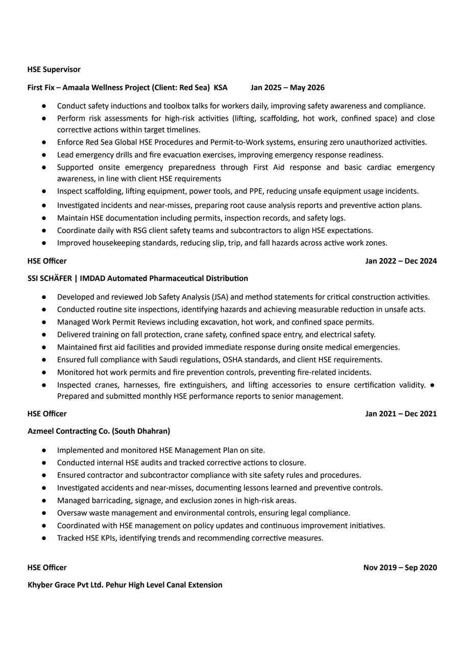 Riyadh, Job Seekers, HSE SUPERVISOR / Officer