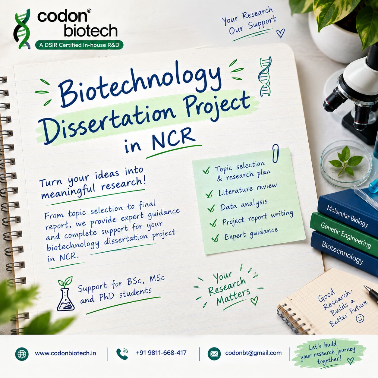 Noida, Lessons Offered, Build Your Research Journey With A Practical Biotechnology Dissertation Project