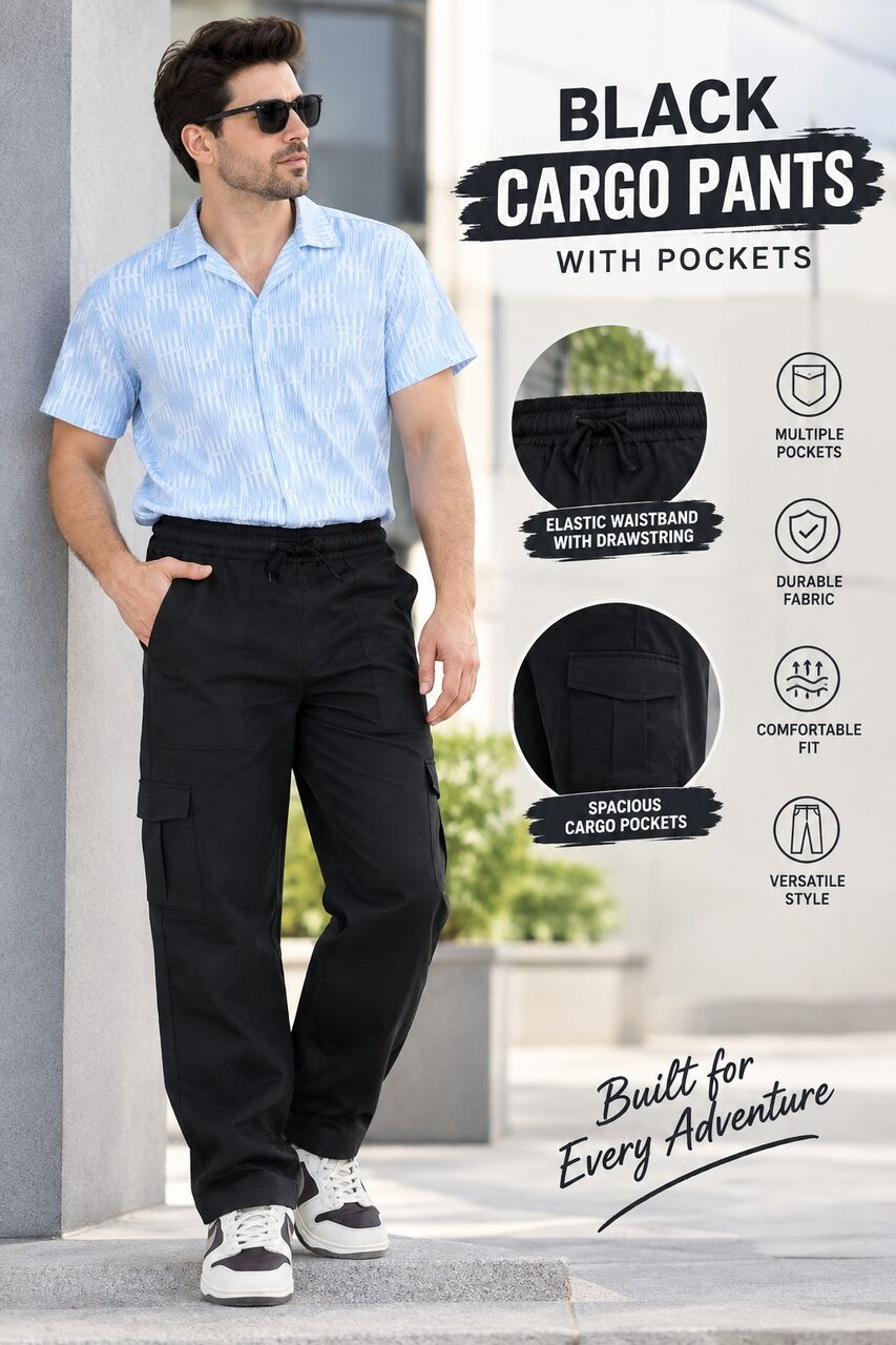 Mumbai, Clothing & Accessories, INR 1249,  Everyday Essential Black Cargo Pants For Men