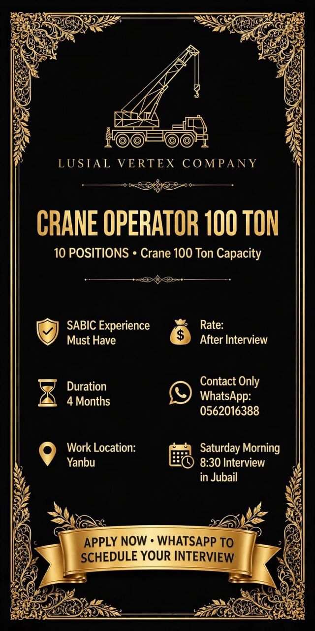 Jubail, Jobs, Need Crane Operator 100ton