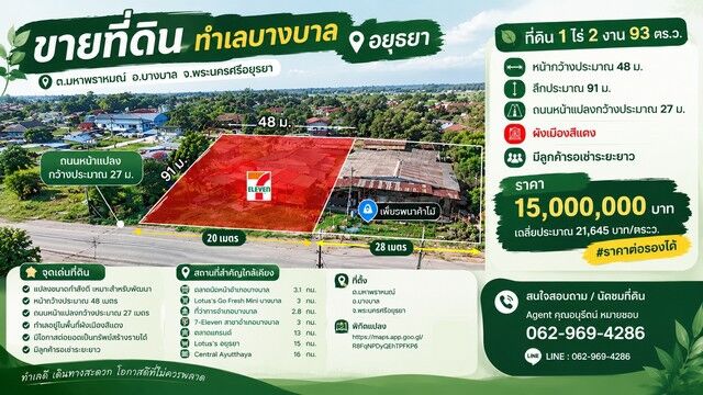Bangkok, Real Estate For Sale, THB 15000000,  6 BR,  693 Sq. Feet,  ขายที่ดินทำเลบางบาล อยุธยา ต.มหาพ