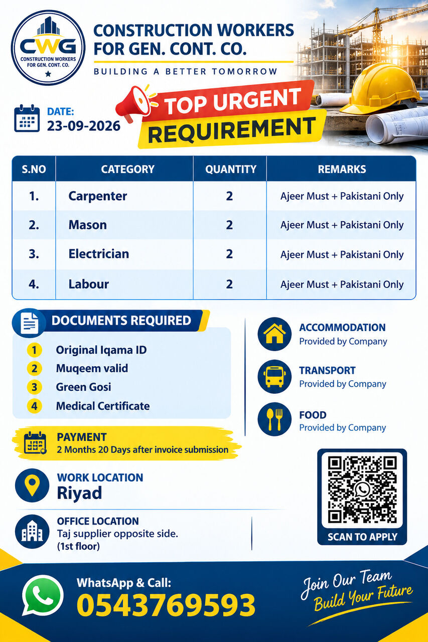 Jubail, Jobs, 🚨 TOP URGENT REQUIREMENT