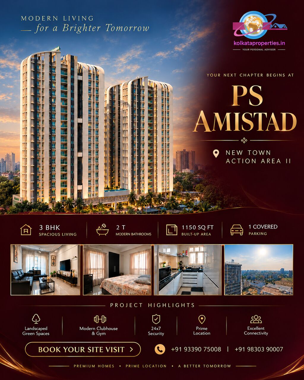 Kolkata, Real Estate For Sale, INR 13600000,  3 BR,  1150 Sq. Feet,  PS Amistad For Sale