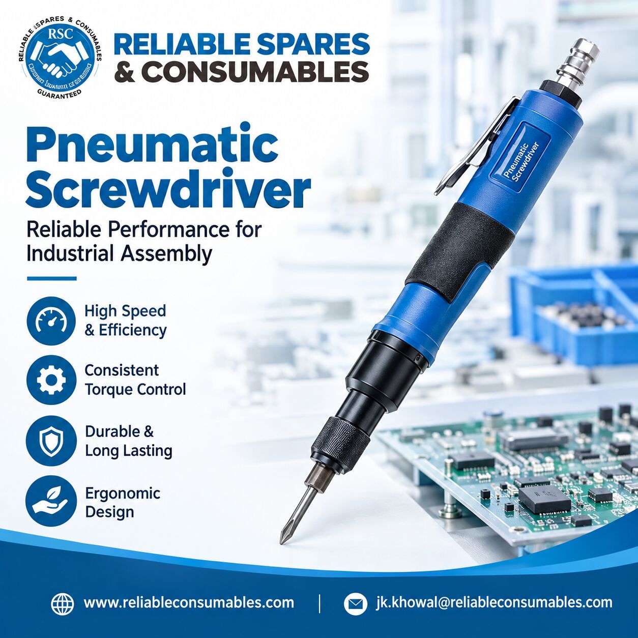 Gurugram, Electronics, Pneumatic Screwdriver For Fast And Accurate Industrial Assembly