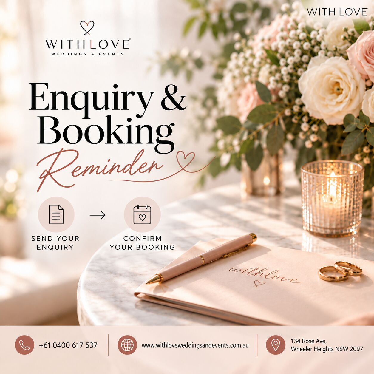 Sydney, Event Planning, Enquiry & Booking Reminder | WithLove Weddings & Events