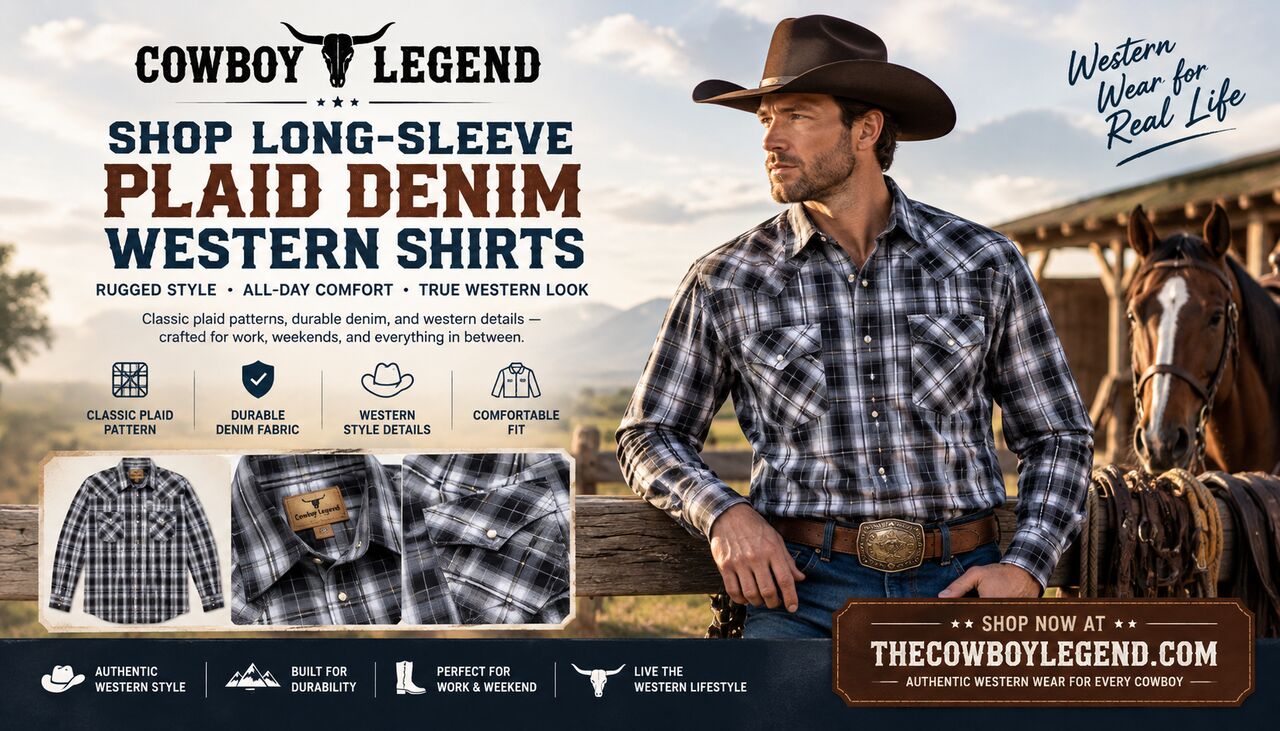 New York, Clothing & Accessories, USD 33,  Shop Long-Sleeve Plaid Denim Western Shirts | The Cowboy Legend