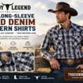USD 33,  Shop Long-Sleeve Plaid Denim Western Shirts | The Cowboy Legend