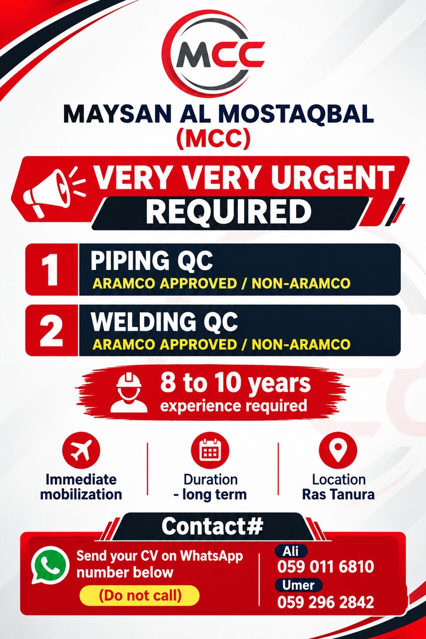 Riyadh, Jobs, Welding QC ,   Pinning QC