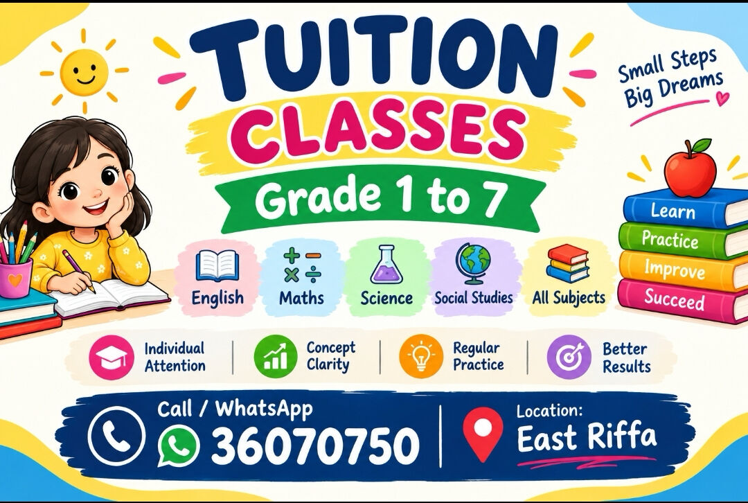 East Riffa, Lessons Offered, Home Tuition From Grade 1 To 7
