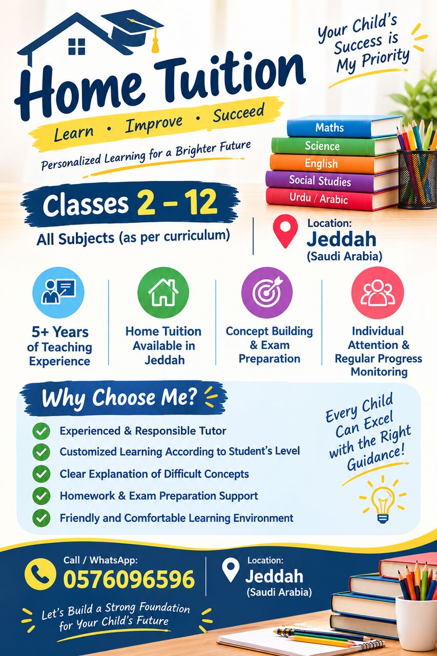 Jeddah, Job Seekers, Experience Home Tutor