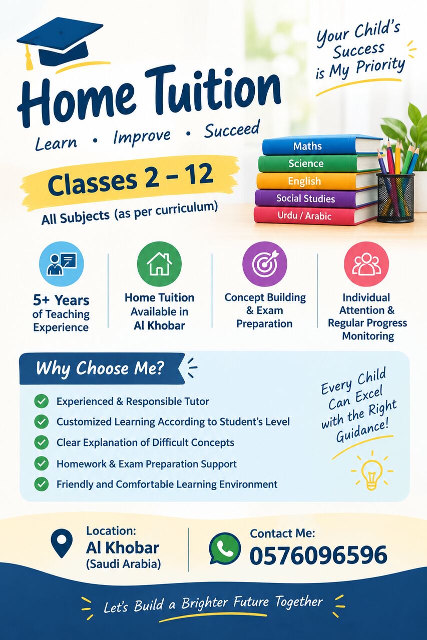 Khobar, Lessons Offered, Home Tutor