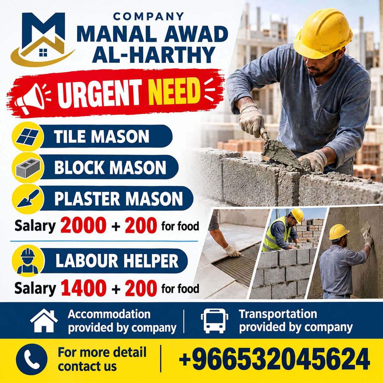 Riyadh, Jobs, Urgent Requirements For Constructions Workers