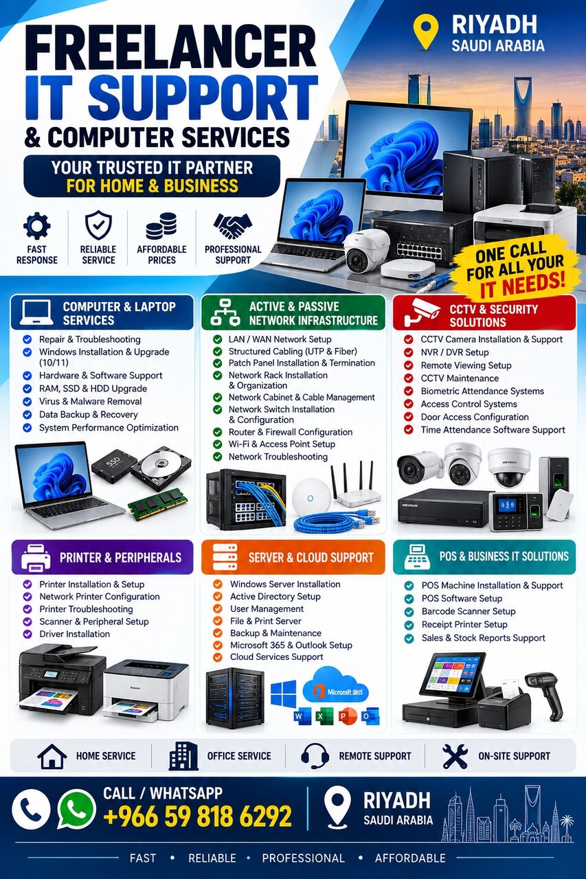 Riyadh, Manpower, Need Reliable IT Support For Your Home Or Office?