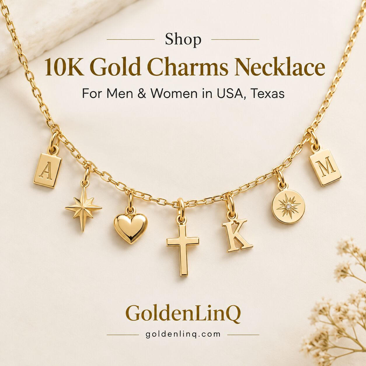 New York, Jewelry, USD 829,  Shop 10K Gold Charms Necklace For Men And Women In USA & Texas &ndash; GoldenLinq