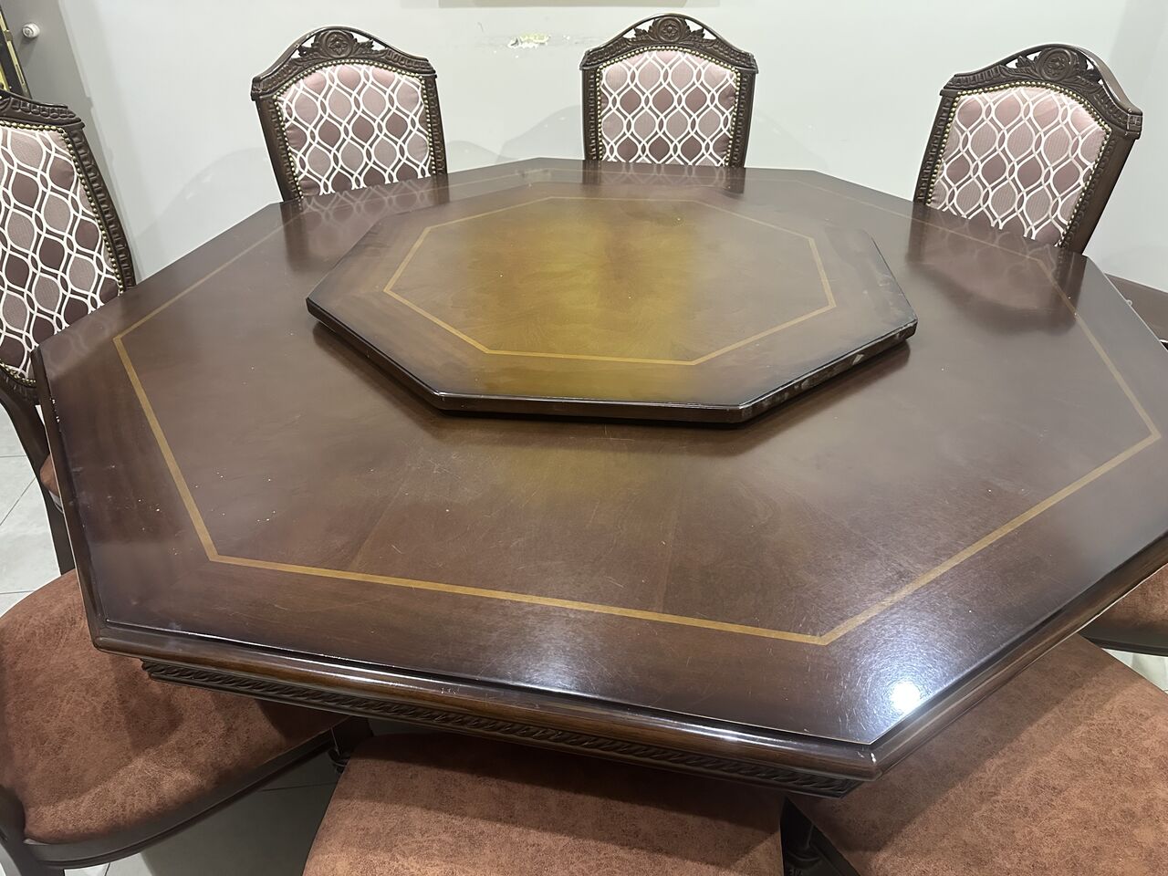Riyadh, Furniture, SAR 2000,  Rare 8-Sided Octagonal Dining Table Set + 8 Chairs & Lazy Susan