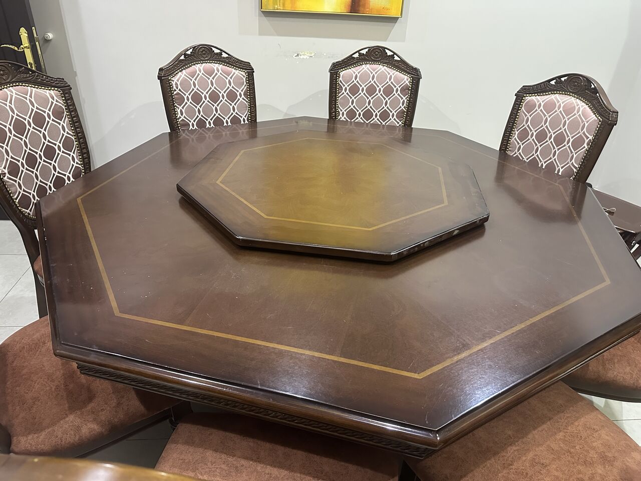 Riyadh, Furniture, SAR 2000,  Rare 8-Sided Octagonal Dining Table Set + 8 Chairs & Lazy Susan