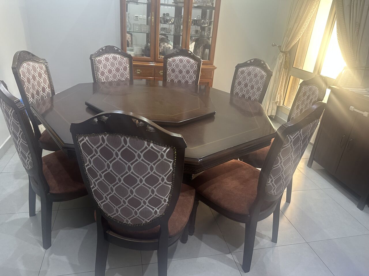 Riyadh, Furniture, SAR 2000,  Rare 8-Sided Octagonal Dining Table Set + 8 Chairs & Lazy Susan