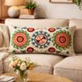 USD 21,  Suzani Embroidered Multicolor Lumbar Throw Pillow - 26"x 14"