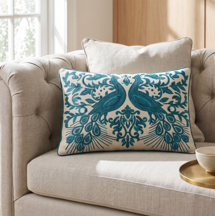 New York, Household Items, USD 30,  Embroidered Peacock Decorative Pillow With Filler, 16x24x6