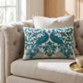 USD 30,  Embroidered Peacock Decorative Pillow With Filler, 16x24x6