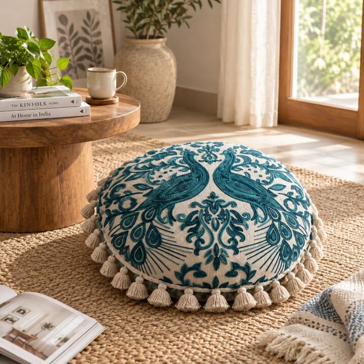 New York, Household Items, USD 38,  Embroidered Floor Pillow With Tassels & Filler, 20x20x3.5"