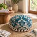 USD 38,  Embroidered Floor Pillow With Tassels & Filler, 20x20x3.5"