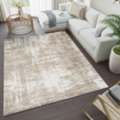 USD 358,  Troy Abstract Modern Area Rug, Soft Polyester Cut Pile Carpet, Neutral Beige & Ivory Distr