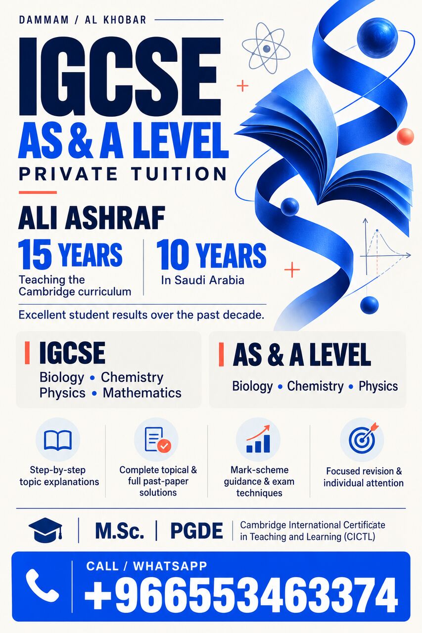 Dammam, Lessons Offered, IGCSE & AS/A LEVEL PRIVATE TUTOR &mdash; DAMMAM / AL KHOBAR